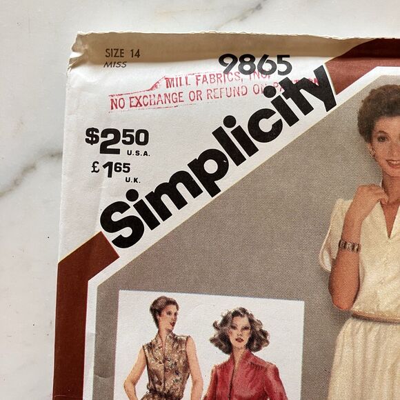 Vintage 1980 Simplicity Pattern 9865 Women’s Pullover Dress Size 14 Uncut - Picture 2 of 7